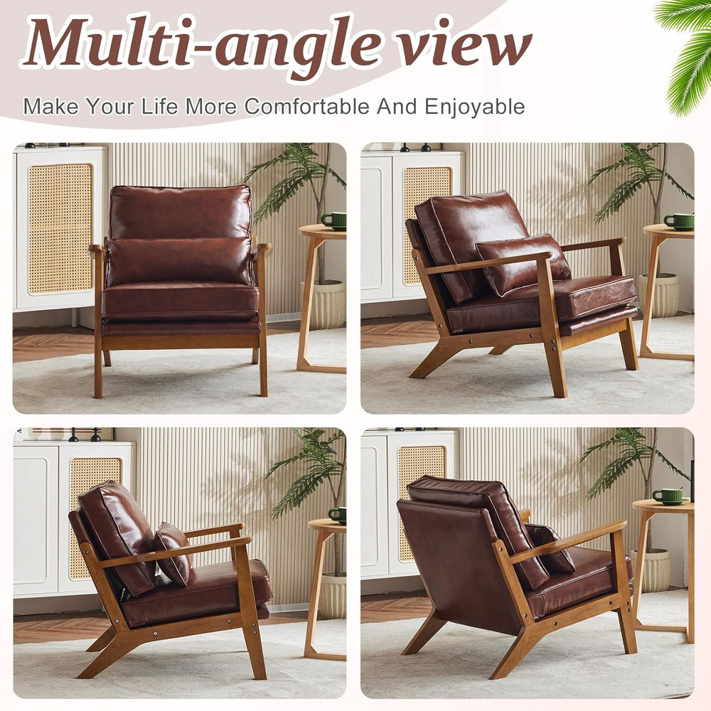 VINGLI Solid Wood Wide Armrests Accent Chair,Upholstered Mid Century Modern C...