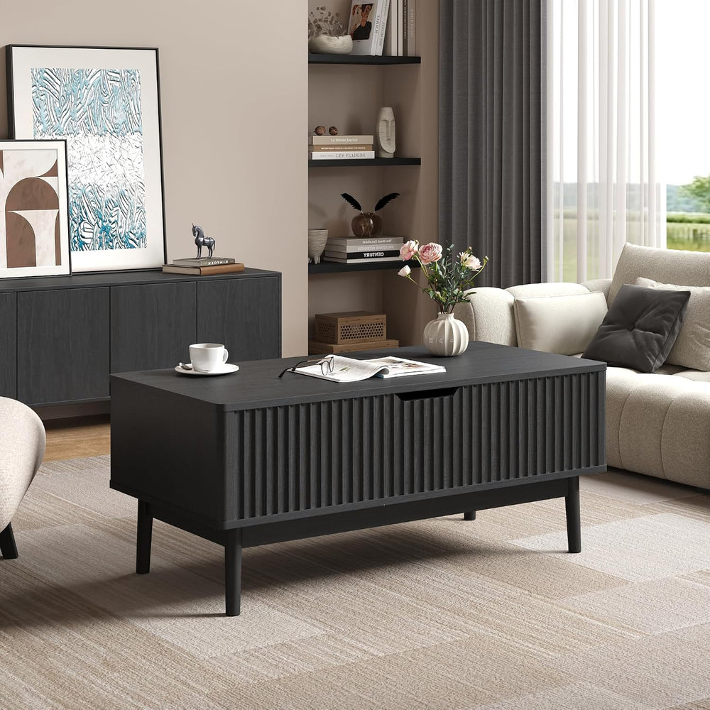 39” Fluted Lift Top Coffee Table with Storage, Black