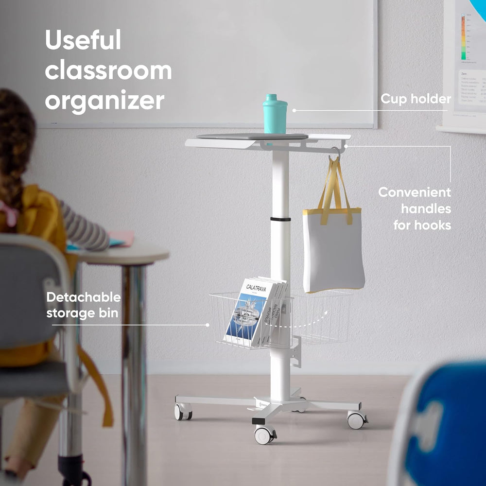 ONKRON Laptop Cart on Wheels, max 17.6 lbs, Portable Workstation, White