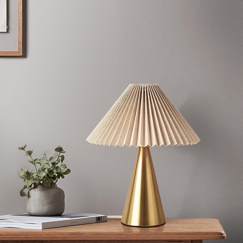 Ziqqeelam Gold Small Table Lamp, Cute Table Lamp, Pleated Table Lamp,Brass Go...