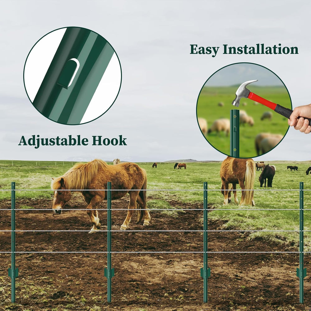 Metal Garden Fence Posts– Heavy Duty U-Post for Wire Fencing, 4 FT Green