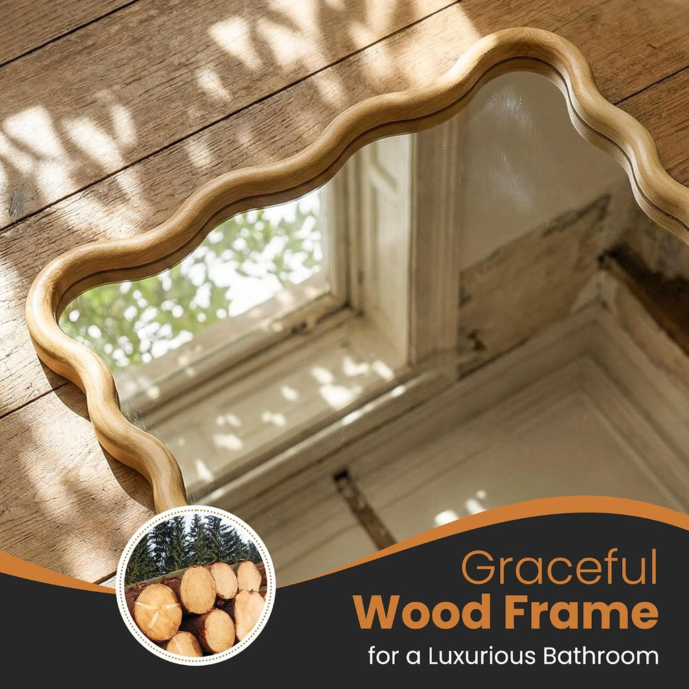 TRAHOME Wavy Wood Full Length Mirror, 55"x28" Boho Floor Mirror for...