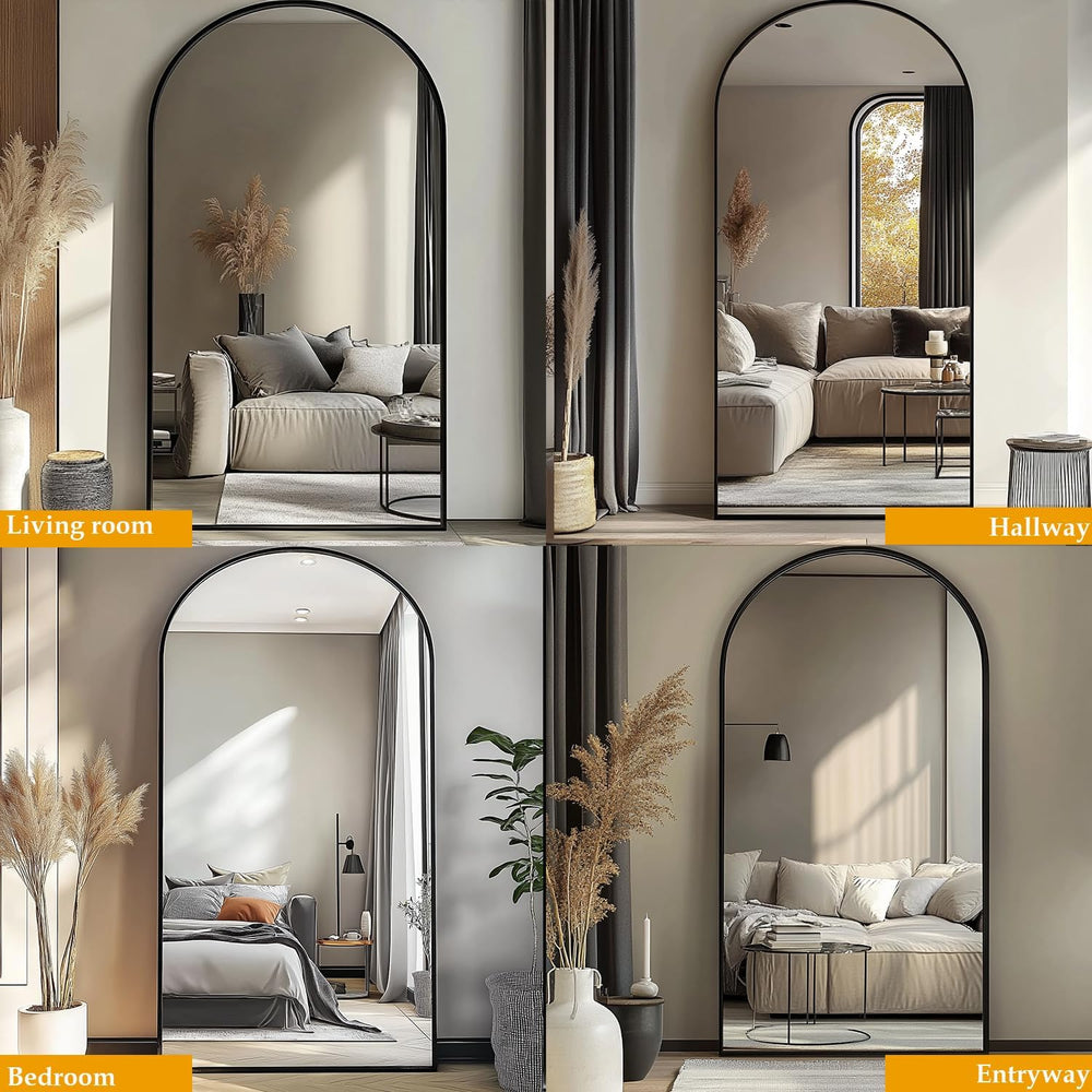 Dewfig Arched Full Length Mirror, 76"x34" Large Floor Mirror, Black
