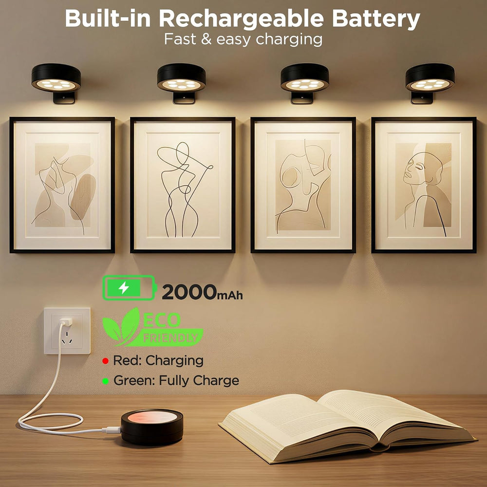 6-Pack Picture Lights for Wall, Rechargeable Wireless Poster Lights, Black