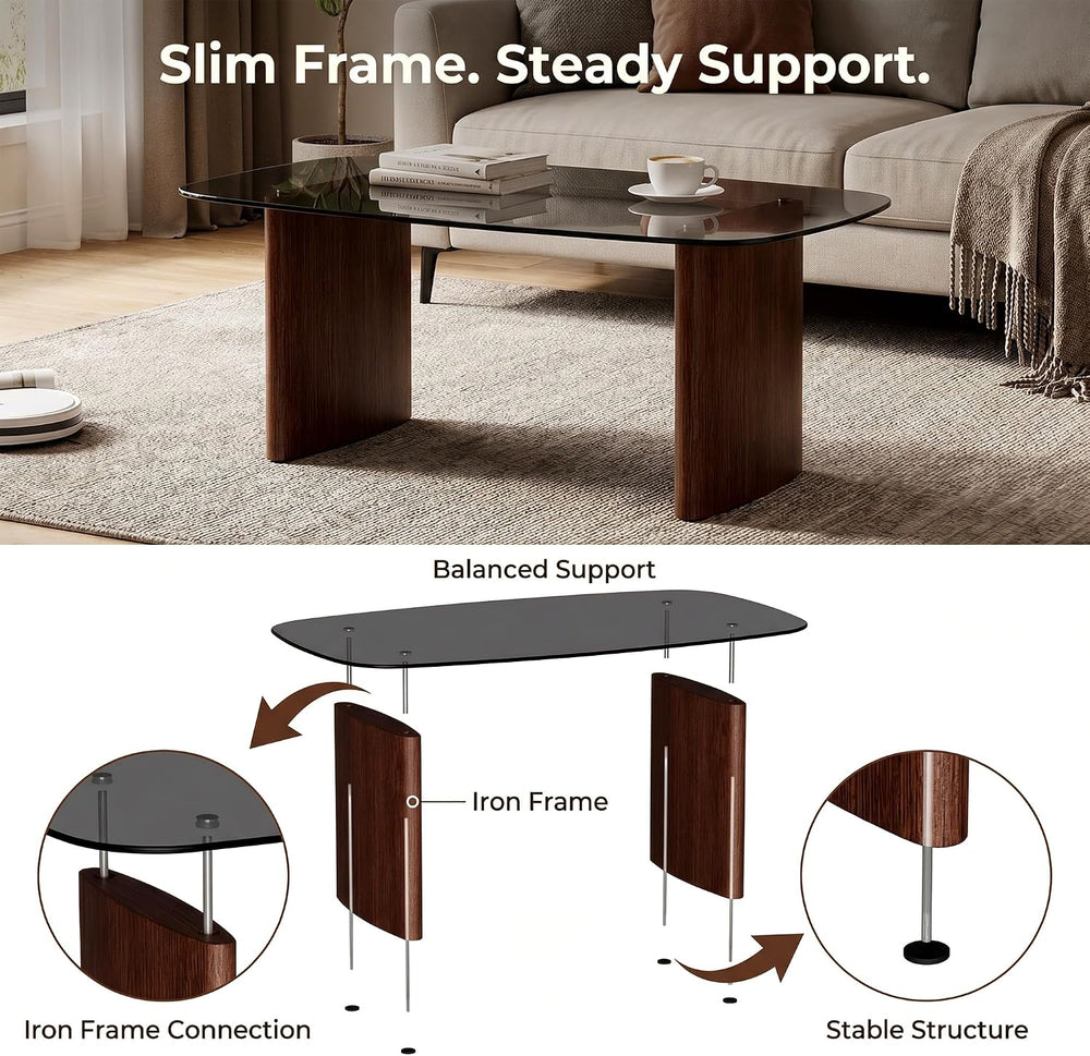Modern Glass Coffee Table, Coffee Table for Living Room,Tempered Glass-top wi...