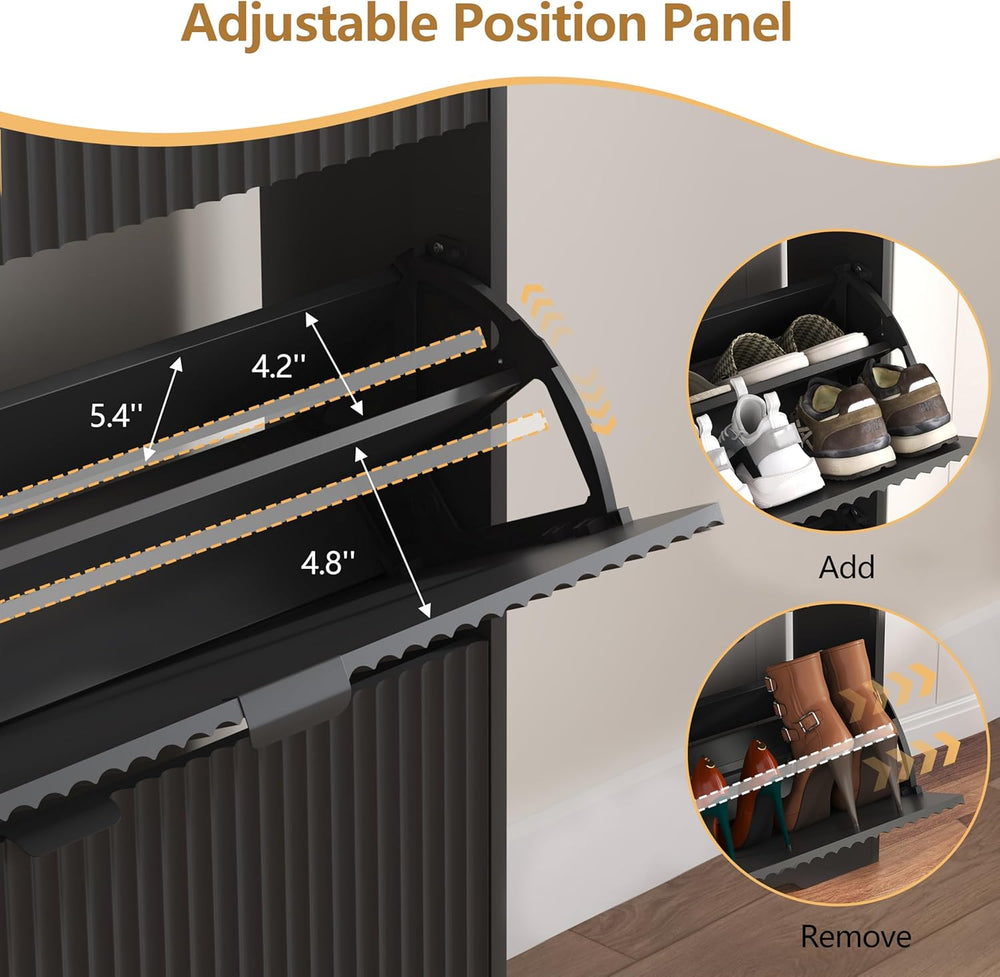 HUANLEGO Shoe Cabinet Storage for Entryway with 4 Flip Drawers, Black Fluted ...