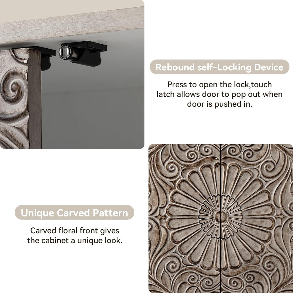 COSIEST 32" Sideboard Buffet Cabinet, Push-to-Open, Gray Flower
