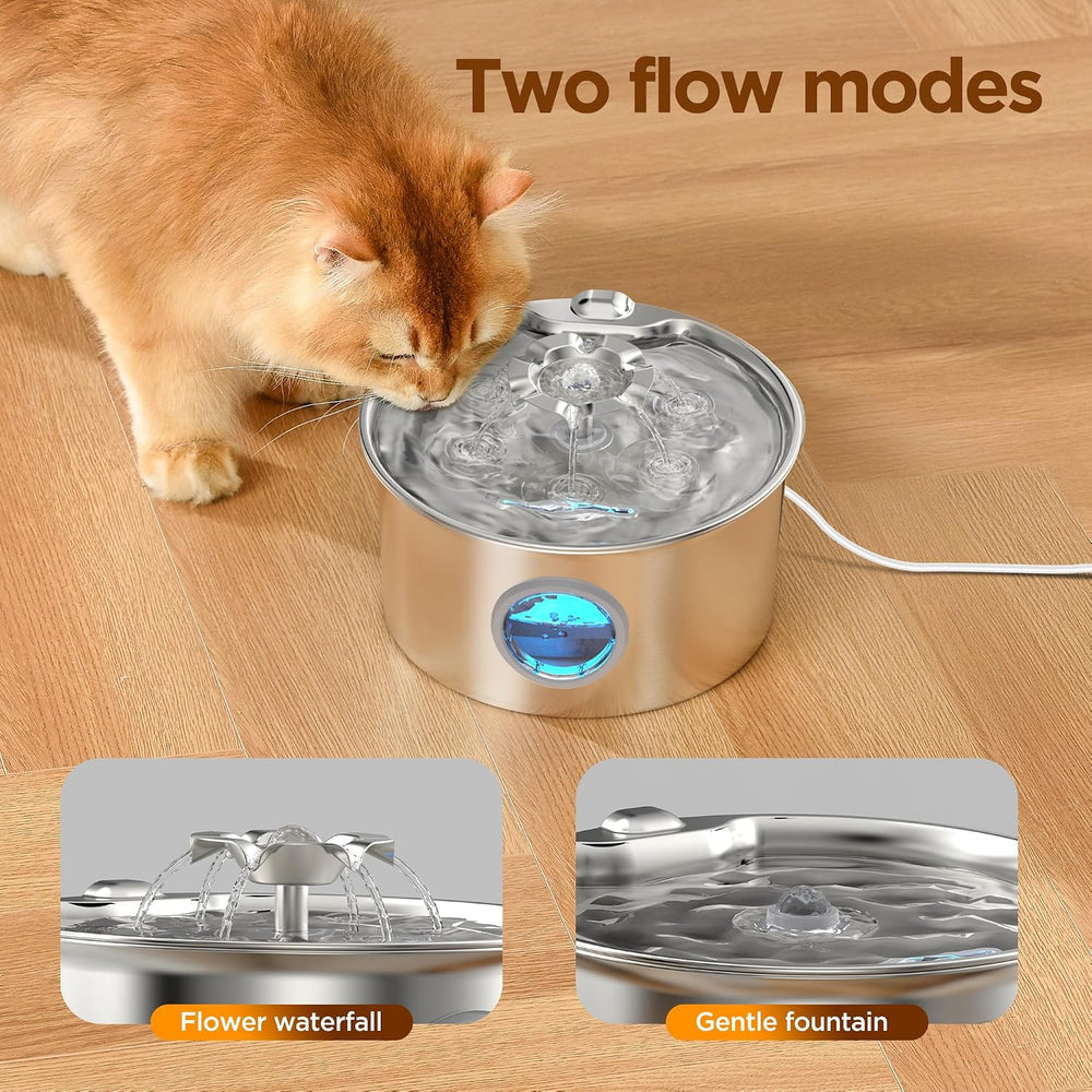 Cat Water Fountain Stainless Steel: Pet Fountain with 6 Filters & 3 Sponges