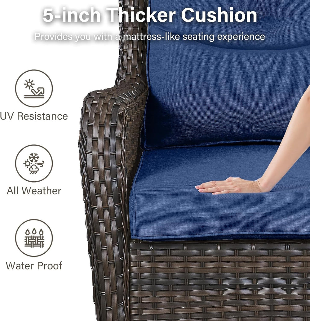 Swivel Patio Chairs Set of 2 with 5" Thick Cushion - Wicker Outdoor Swiv...