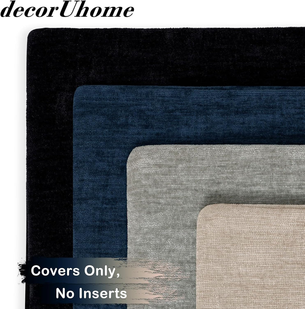decorUhome Beige Black Soft Chenille Throw Pillow Covers 20X20 Set of 4