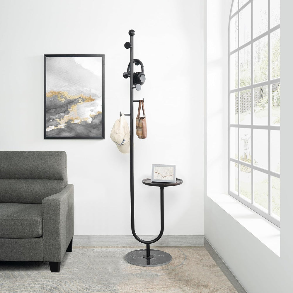 JIAYUEJU Coat Rack Freestanding with Table for Entryway (Black)