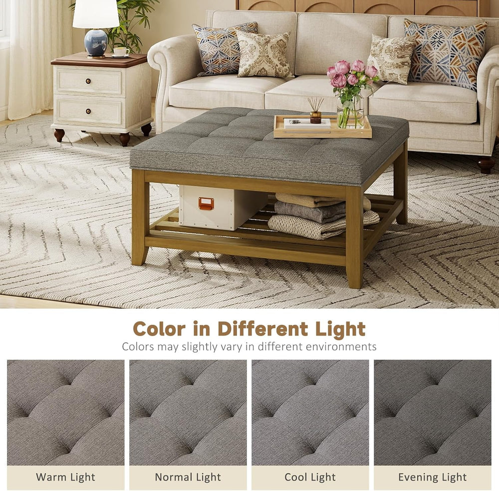 Befurtori Ottoman with Storage Bench, Linen Ottoman Coffee Table, Granite