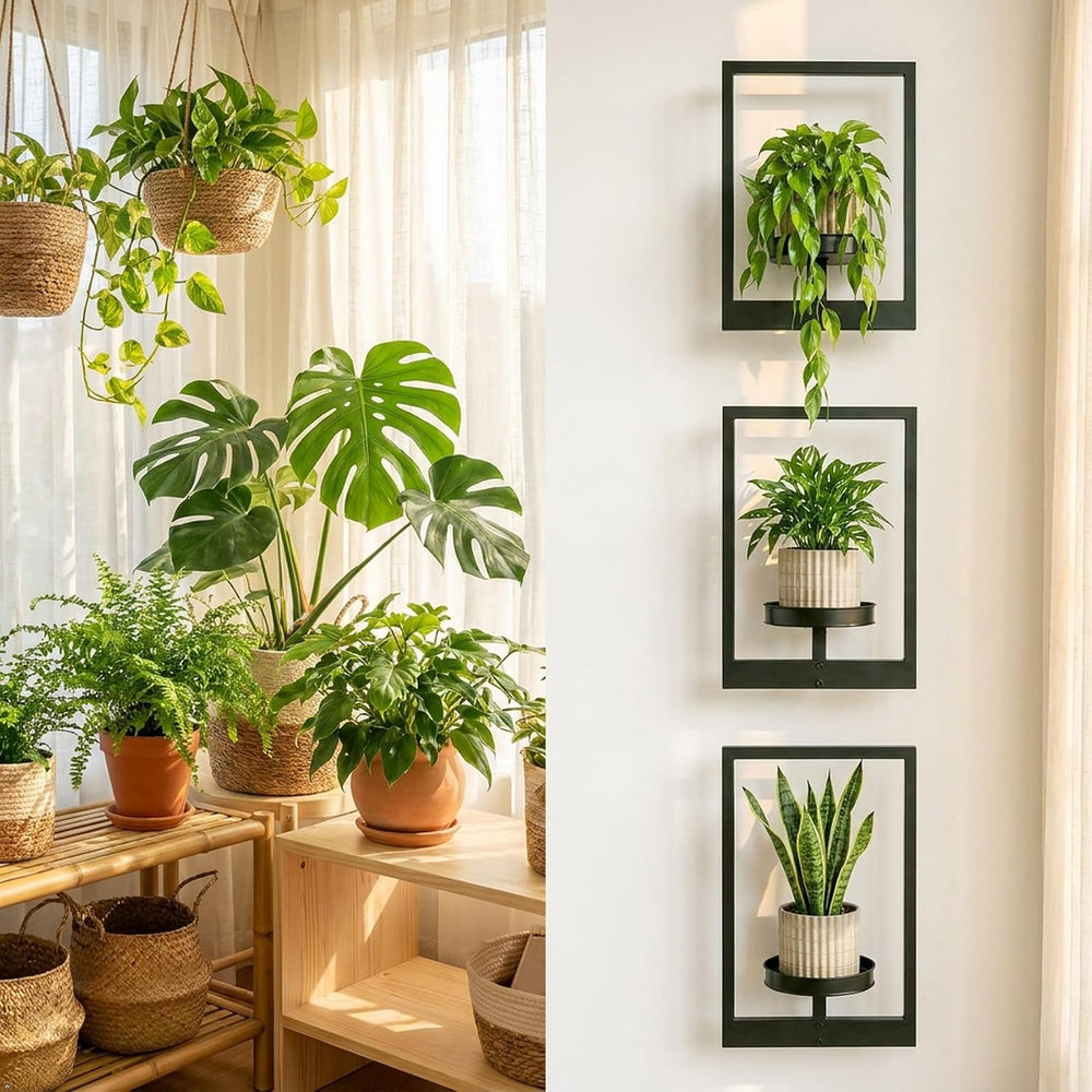 Picture Frame Wall Planters Set of 3, Modern Metal Hanging Shelves for Plants...