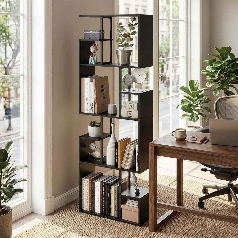 Manora Modern Geometric Bookshelf, 4-Tier Tall Bookcase with Open Display She...