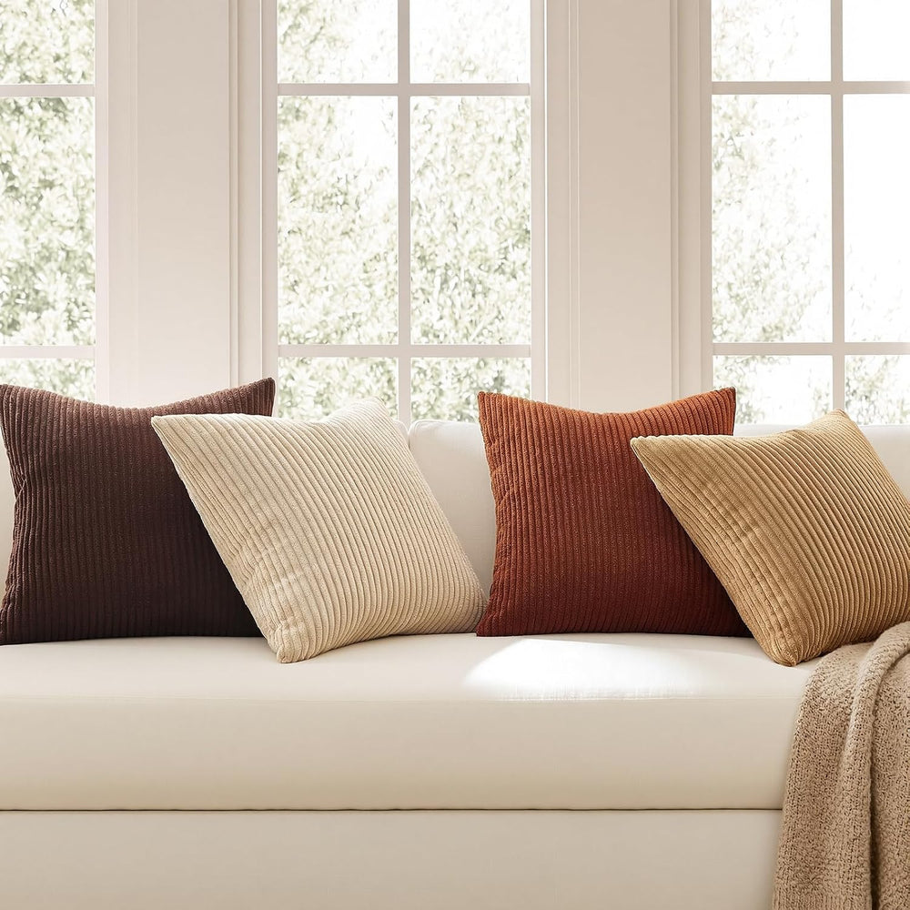 Topfinel Boho Throw Pillow Covers 18x18 Inch Set of 4 Soft Farmhouse Corduroy...