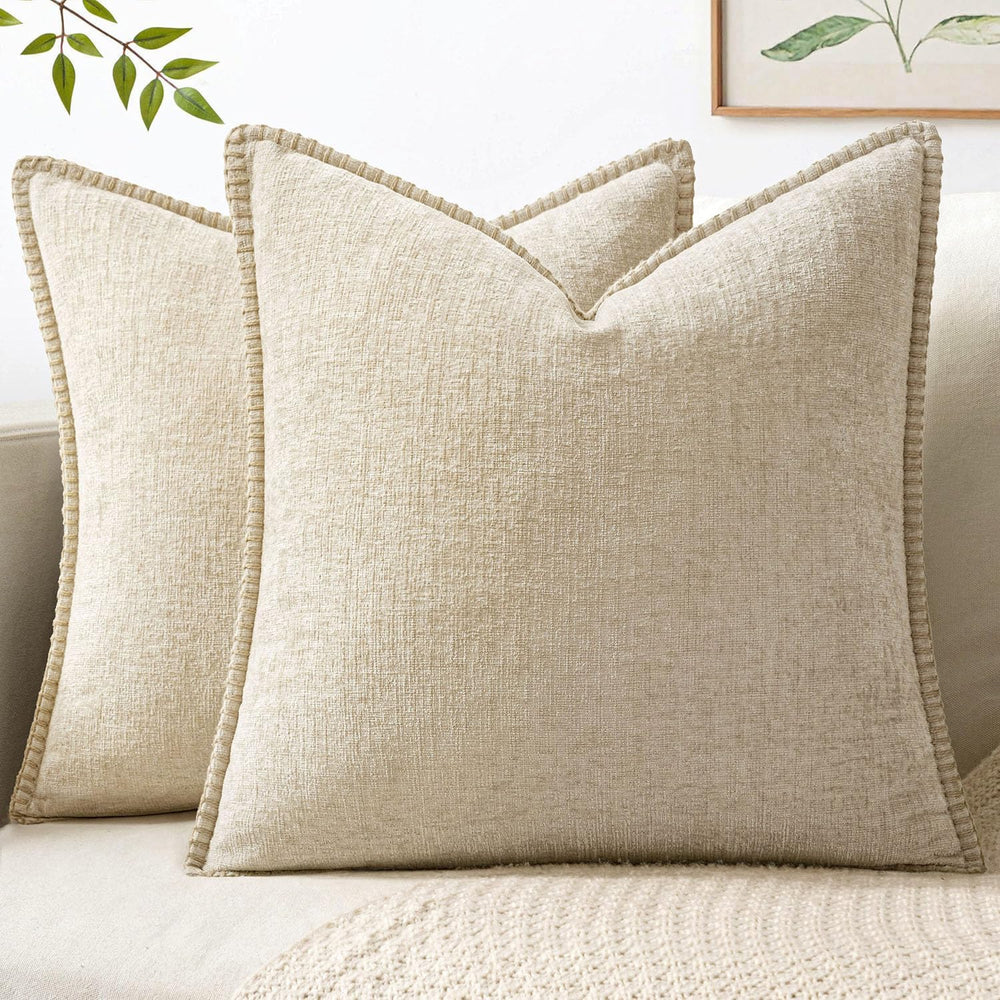 MIULEE Decorative Euro Sham Pillow Covers 24x24 Inch Beige 2 Pack