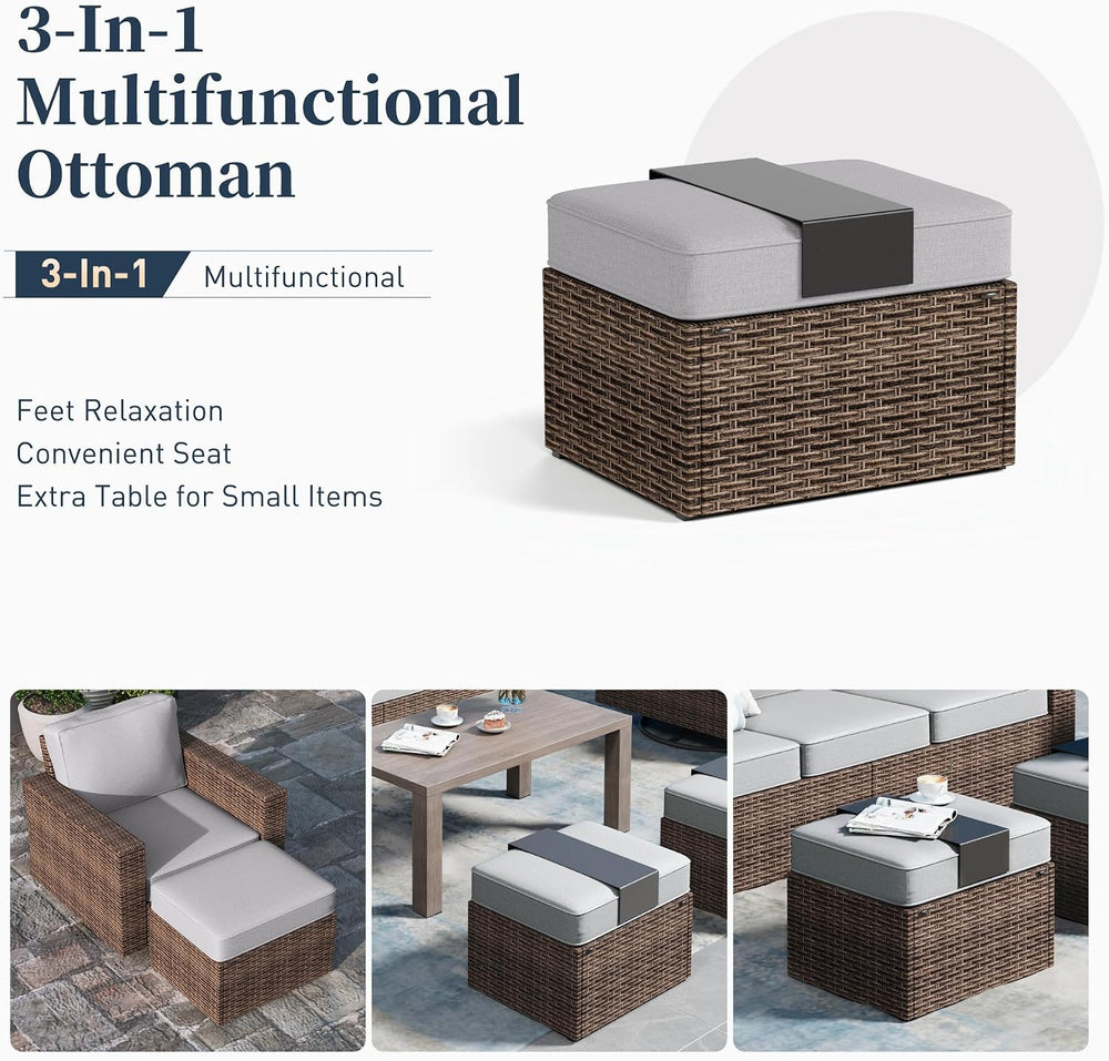 SUNSHINE VALLEY 7-Seat Wicker Patio Furniture Set with Wide Arm, Grey