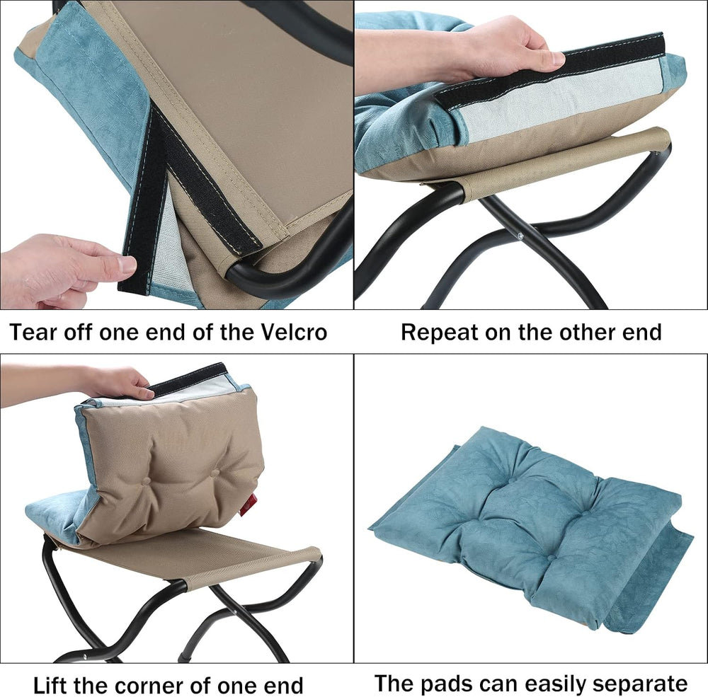 15" Upholstered Folding Foot Rest Stool with Foldable Metal Frame Blue