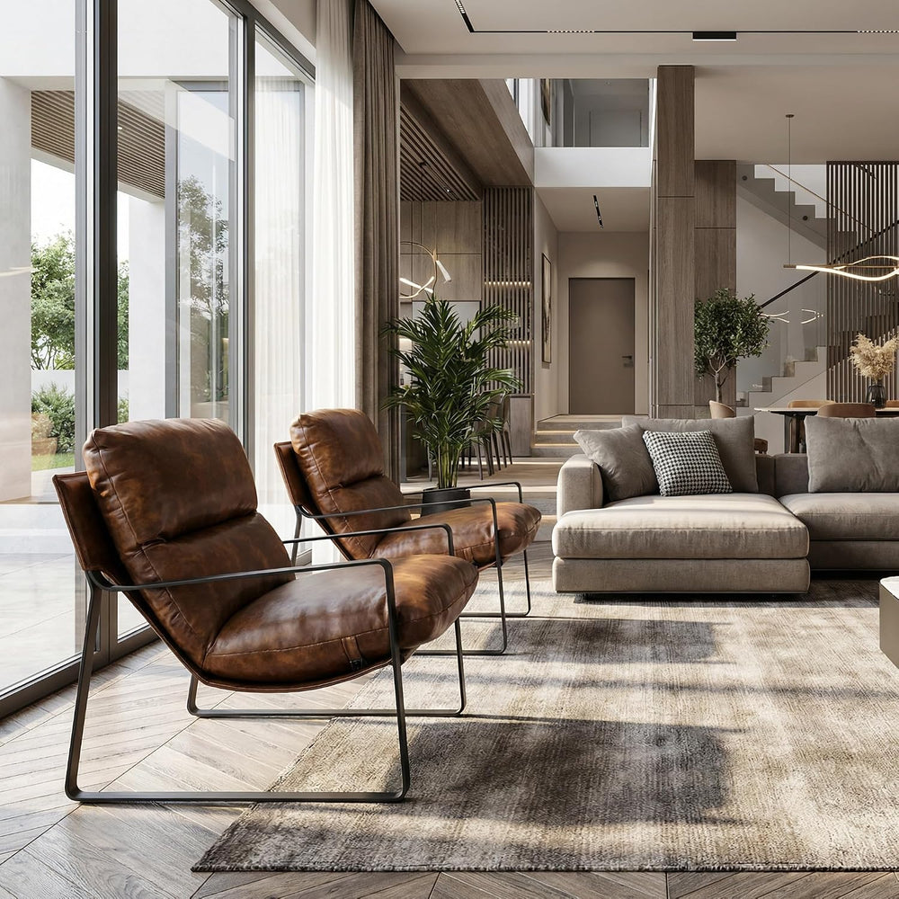 DUOMAY Modern Brown PU Leather Accent Armchair
