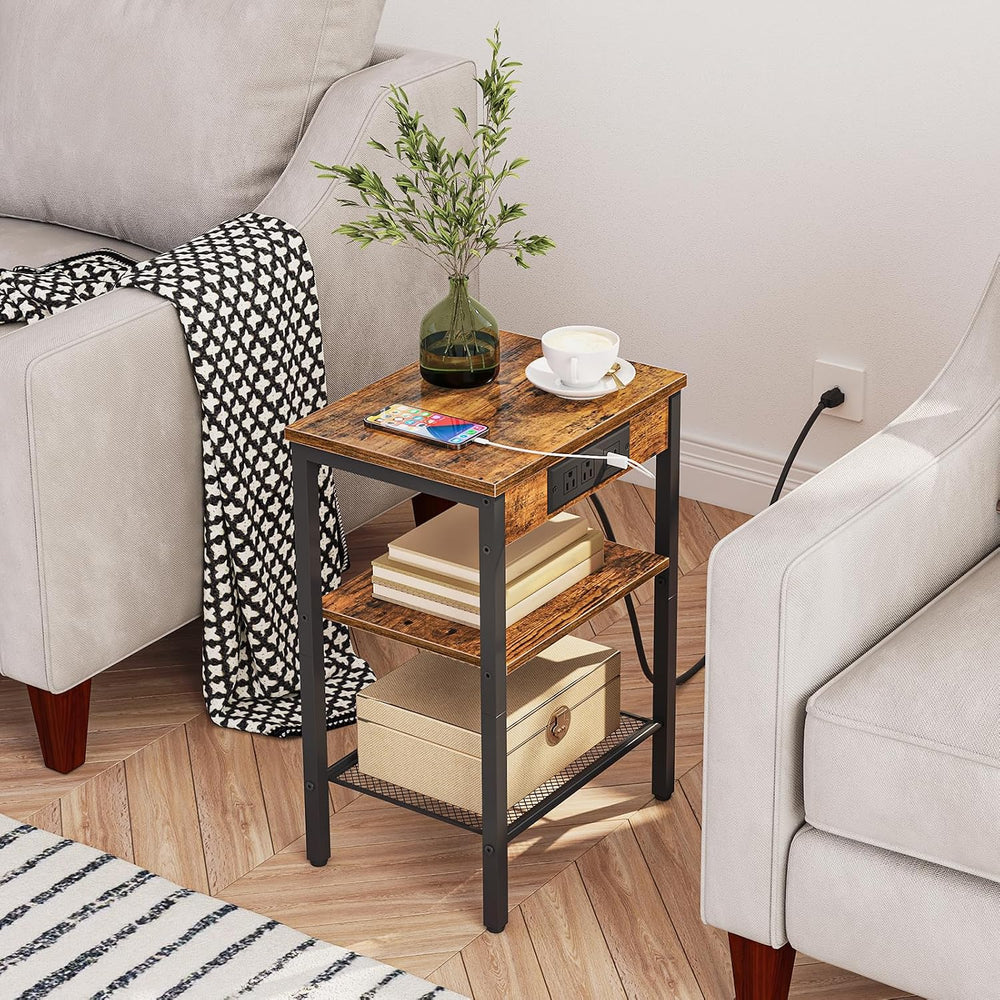 HOOBRO End Table with Charging Station and USB Port, Small Side Table for Sma...