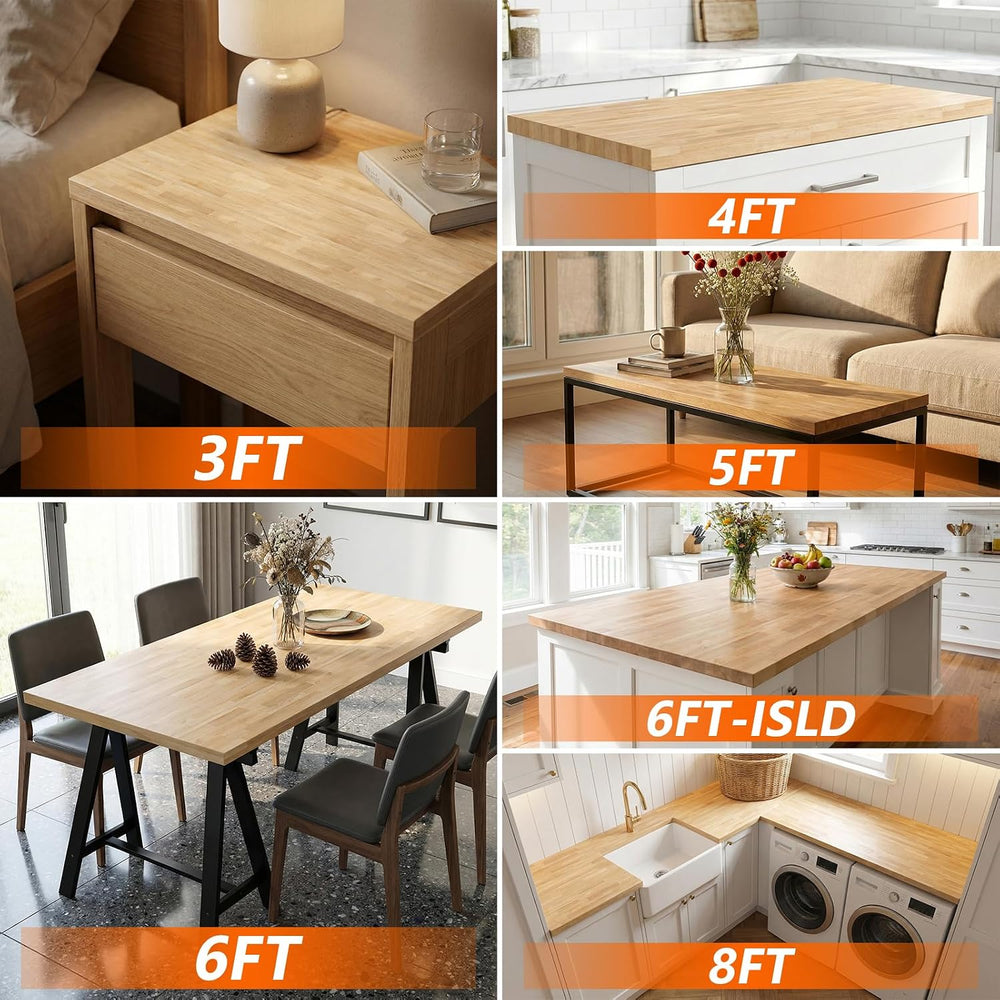 Solid Wood Butcher Block Countertop - 5ft Unfinished Birch Slab Counter Top W...