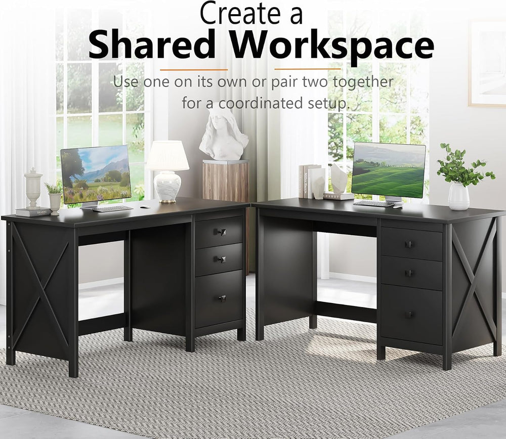 JSB 47.2 Inch Black Computer Desk with 3 Drawers for Home Office Bedroom