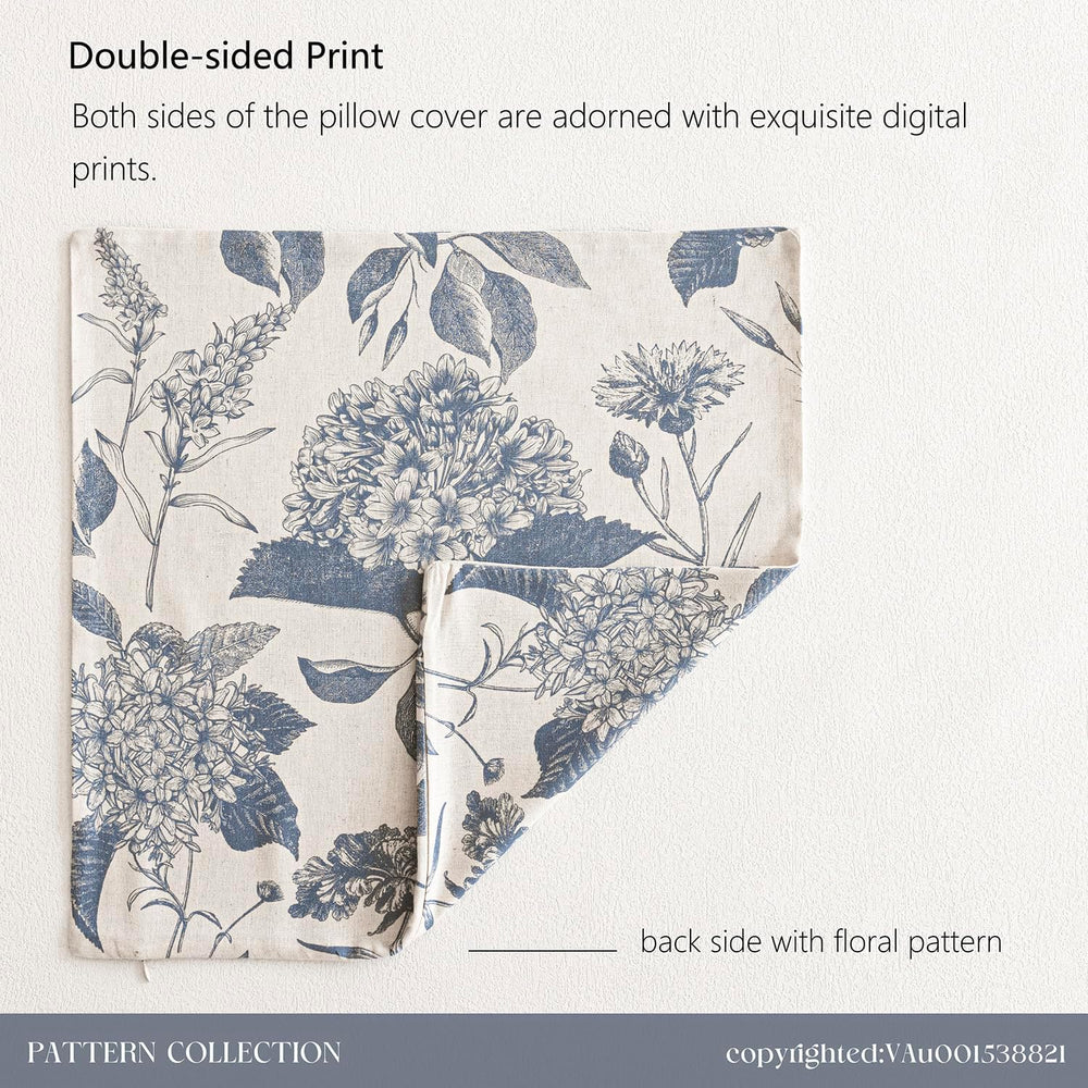 Foindtower Decorative Linen Floral Throw Pillow Covers 24×24 Inch,Blue