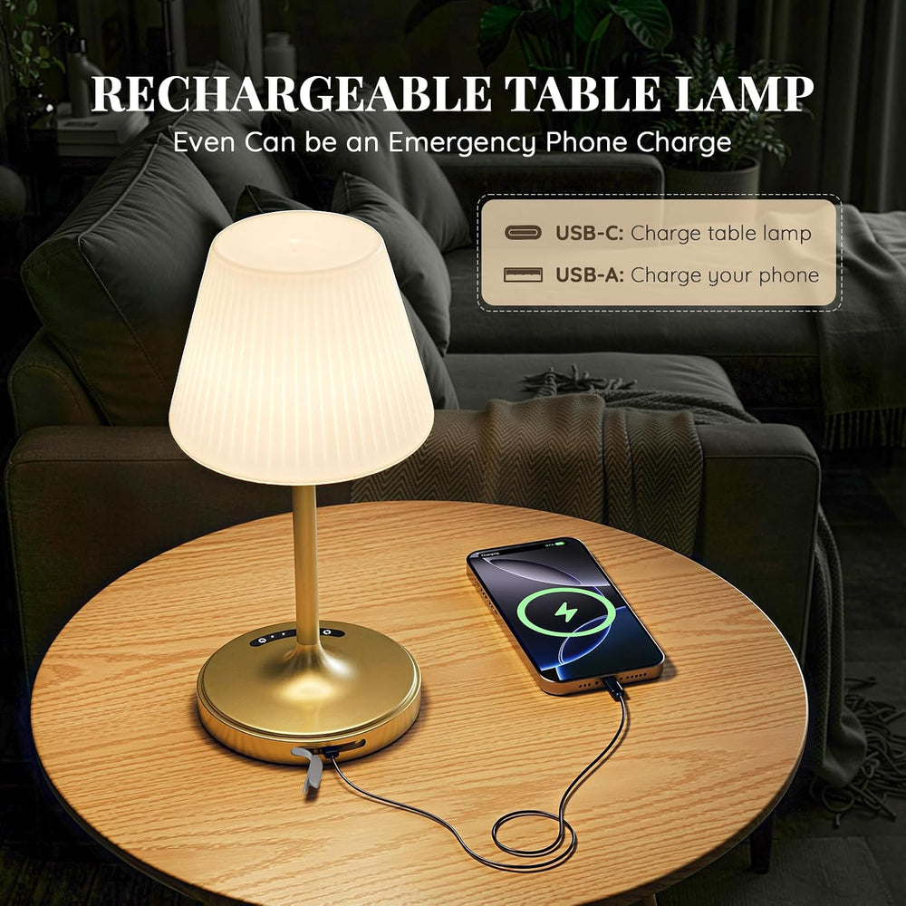 Waterproof Shower Lamp, 4000mAh Cordless Table Lamp, 3-Color Dimmable -Gold