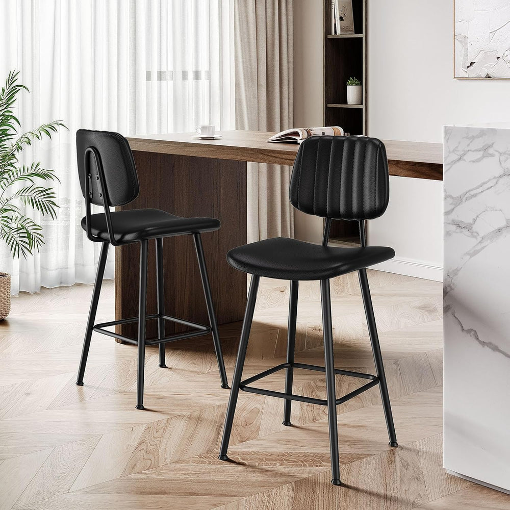 Raynesys 24-Inch Leather Bar Stools with High Backrest, Black