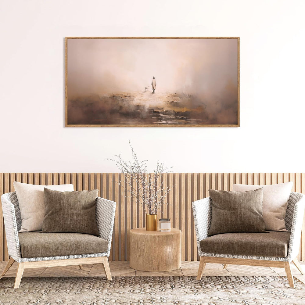 Aurlan Jesus Good Shepherd Lost Sheep Framed Canvas Wall Art 40x20 Inch