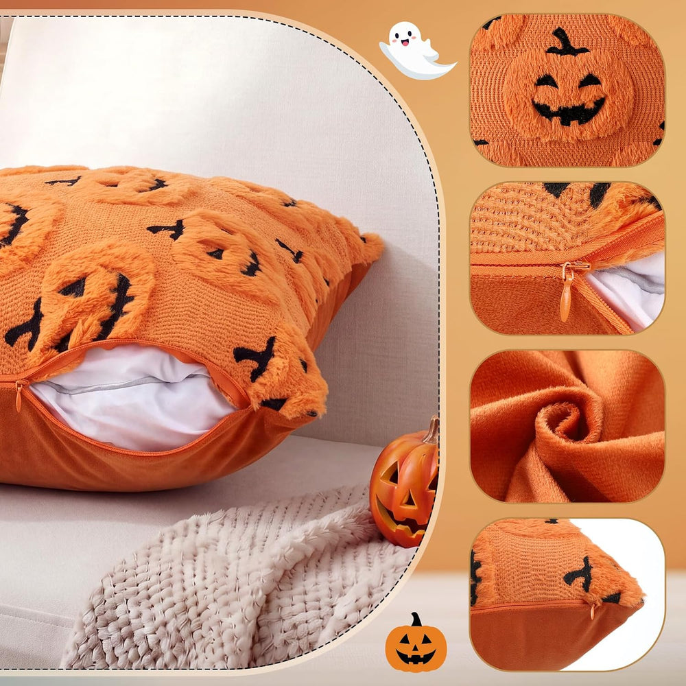 4 Pcs Halloween Throw Pillow Cover 18x18 Ghost Pumpkin Jack Decoration