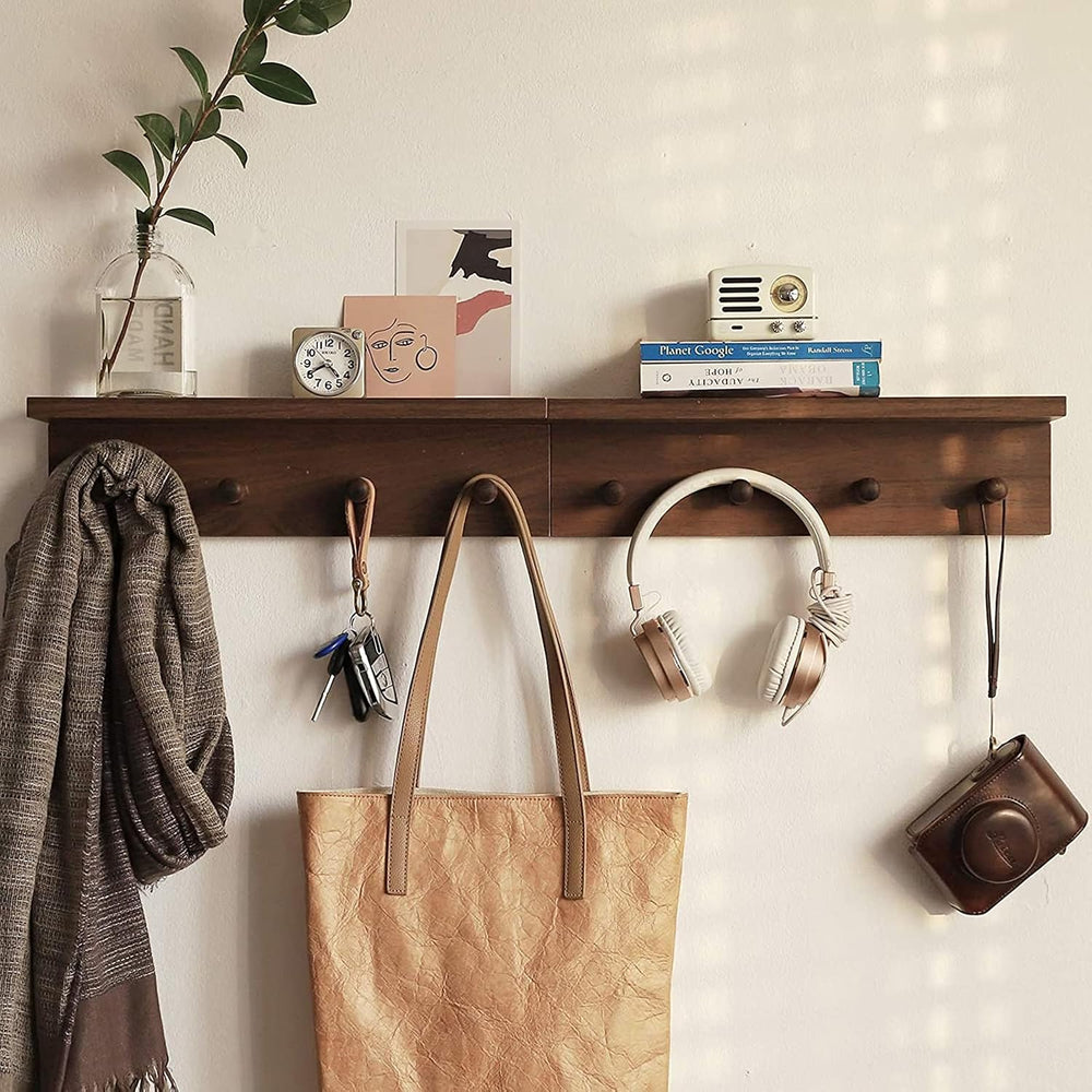 Entrance Coat Rack ,Coat Hooks, Wall-Mounted Wooden Hook Rack, Wall-Mounted S...