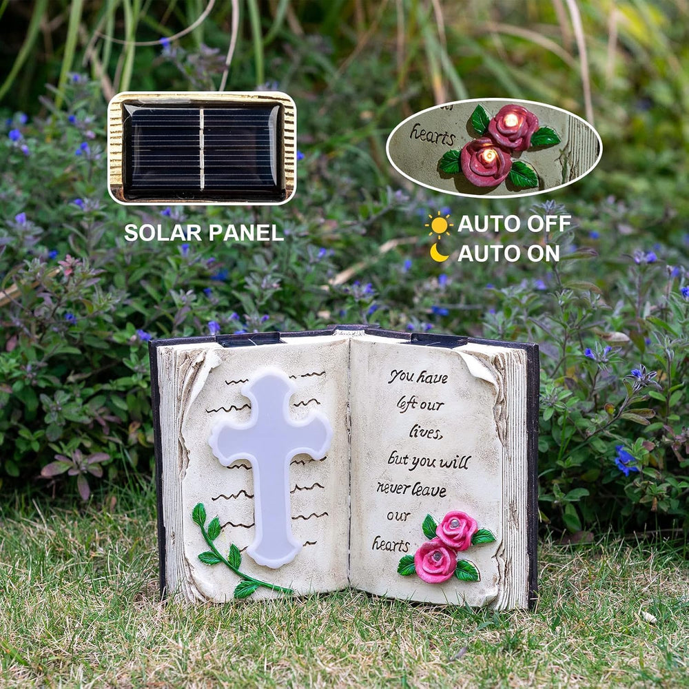 Candieslife Outdoor Solar Memorial Cross Stakes Lights, Waterproof Book Statu...