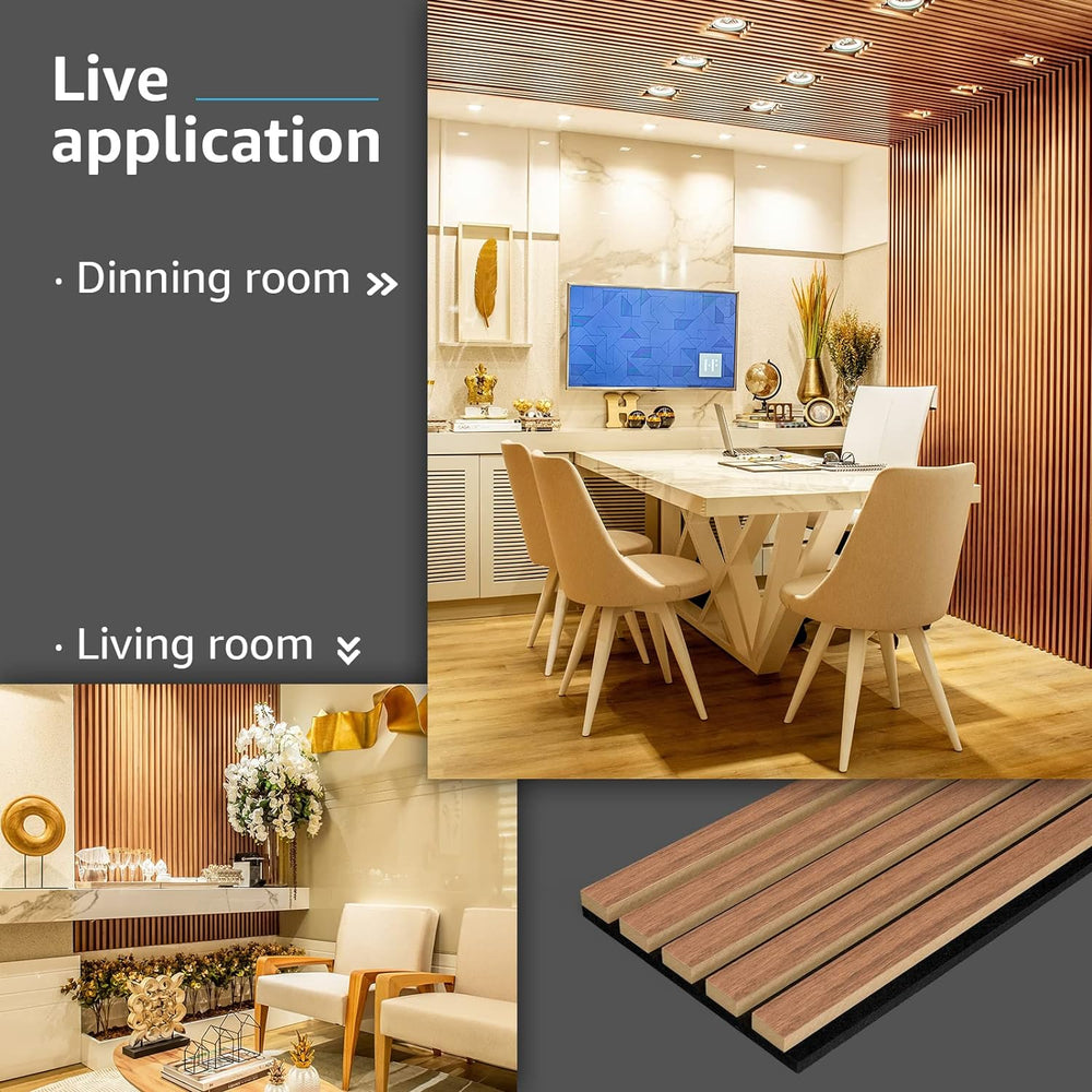 Art3d 4-Pack Soundproof Wood Slat Wall Panels, 94.5 x 7.9 Inch, Walnut