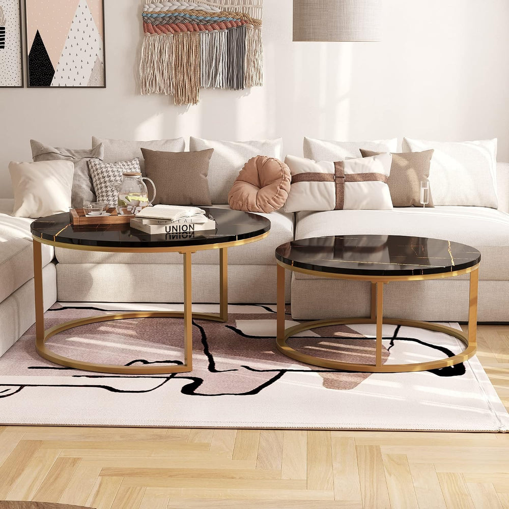WiberWi Round Coffee Table Nesting Tables Set of 2, Large: Ø 34.0", Smal...