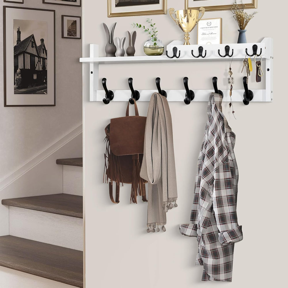 27.5" Wall Mount Coat Rack with Shelf, Key Holder & Mail Organizer, ...