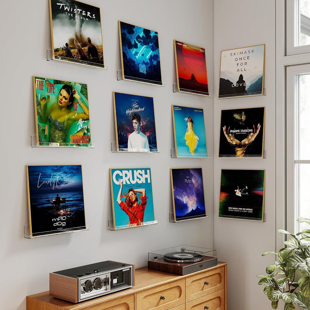Laurensory Vinyl Record Wall Mount Shelves, 12 inch Vinyl Holder, 12 Pack