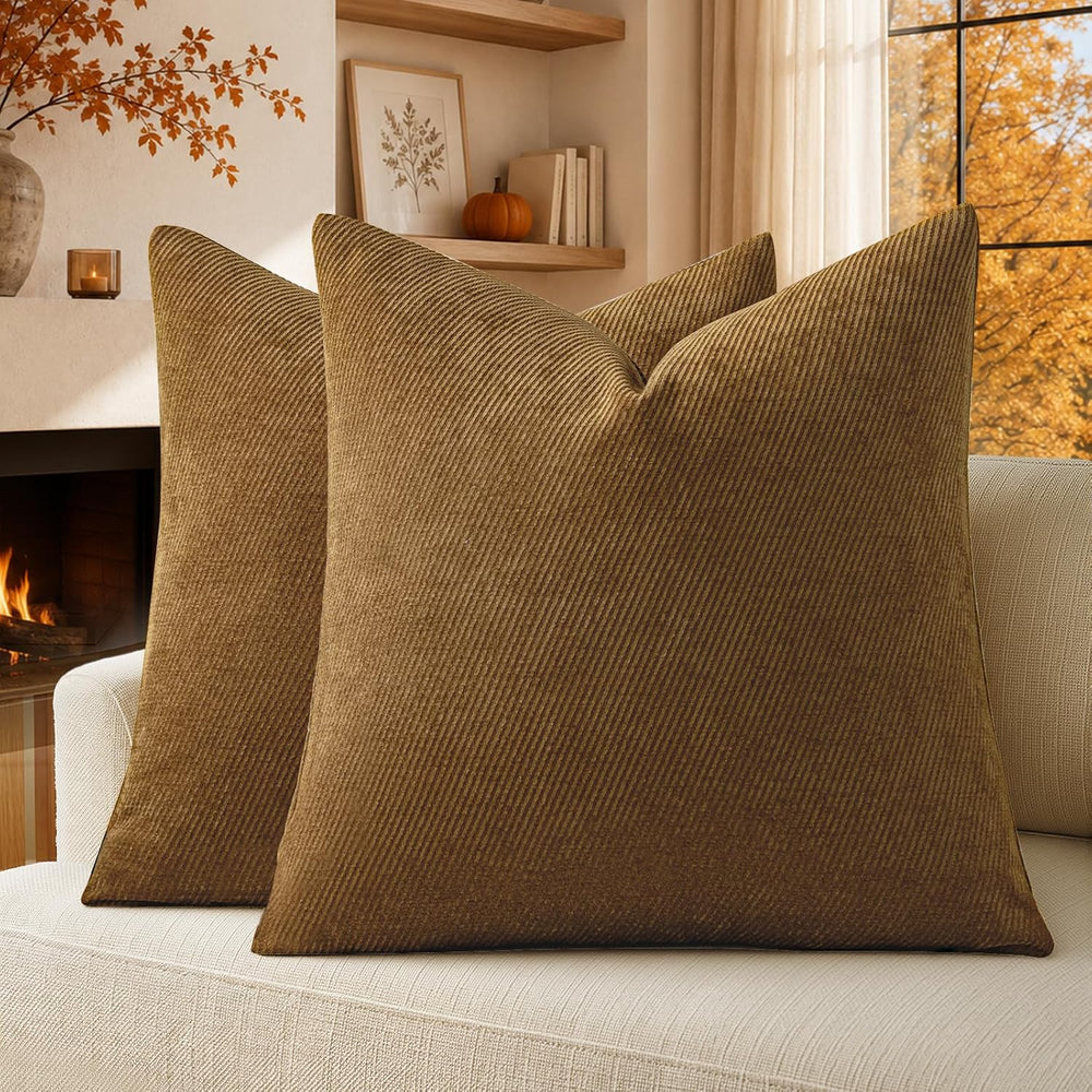 Fall Decorative Throw Pillow Covers Pack of 2,26x26 Inch Warm Brown