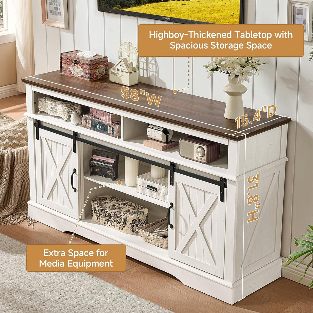ROCKPOINT 58 Inch Farmhouse Entertainment Center,TV Stand with Sliding Barn D...