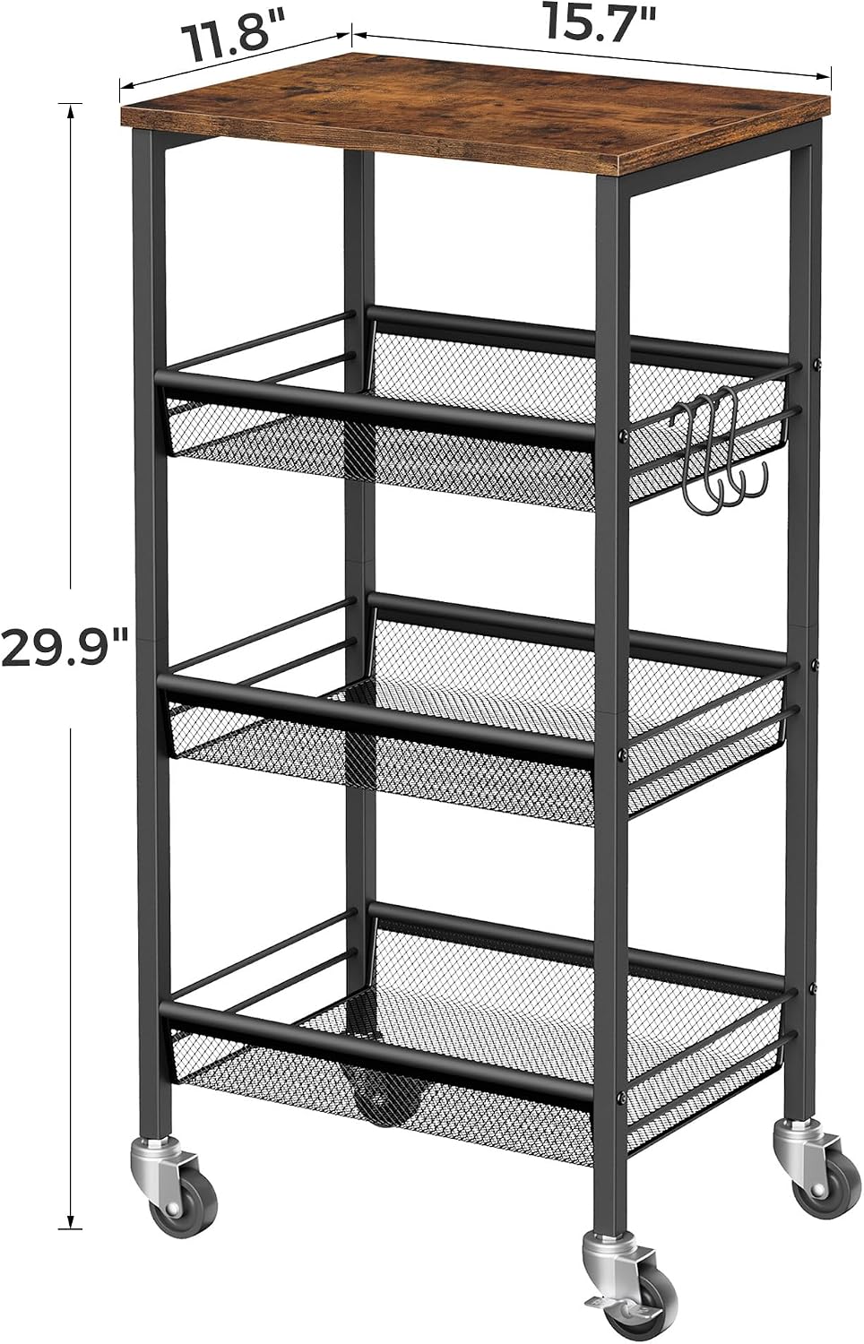 Homleke 4-Tier Rolling Kitchen Storage Cart, Fruit Vegetable Basket