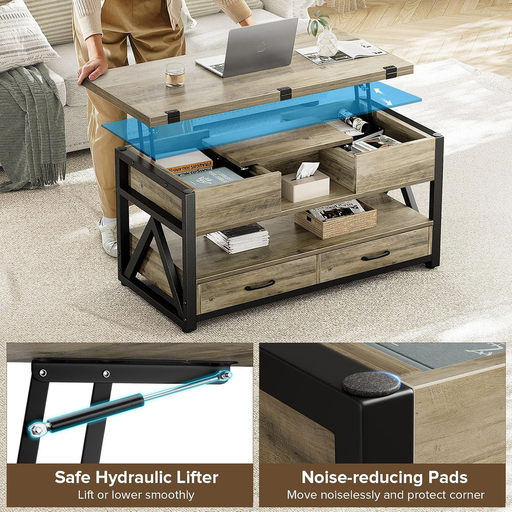 Memobarco 40" Lift Top Coffee Table with Storage,Grey