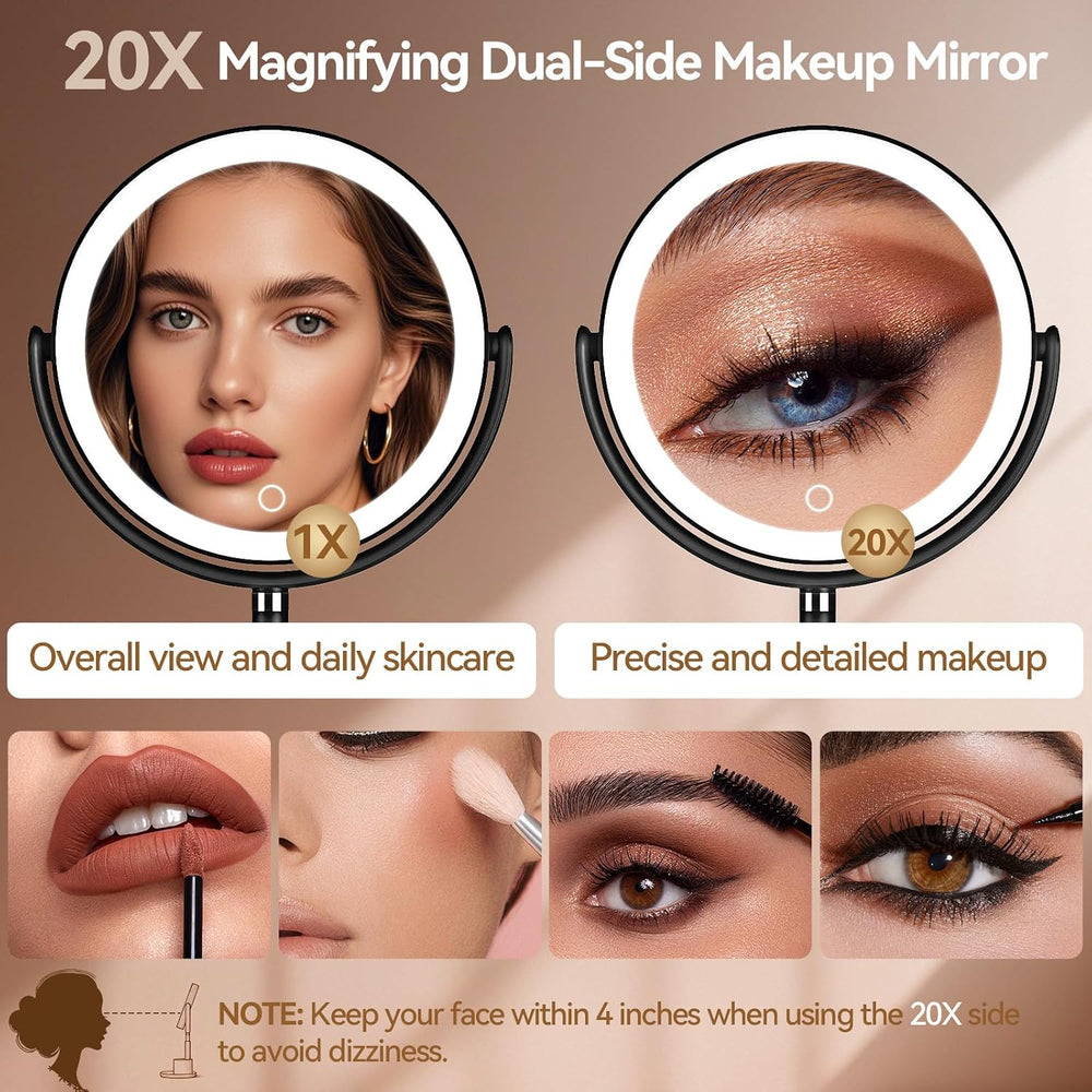 20X Magnifying Mirror with Lights and Storage, Double Sided Vanity Mirror