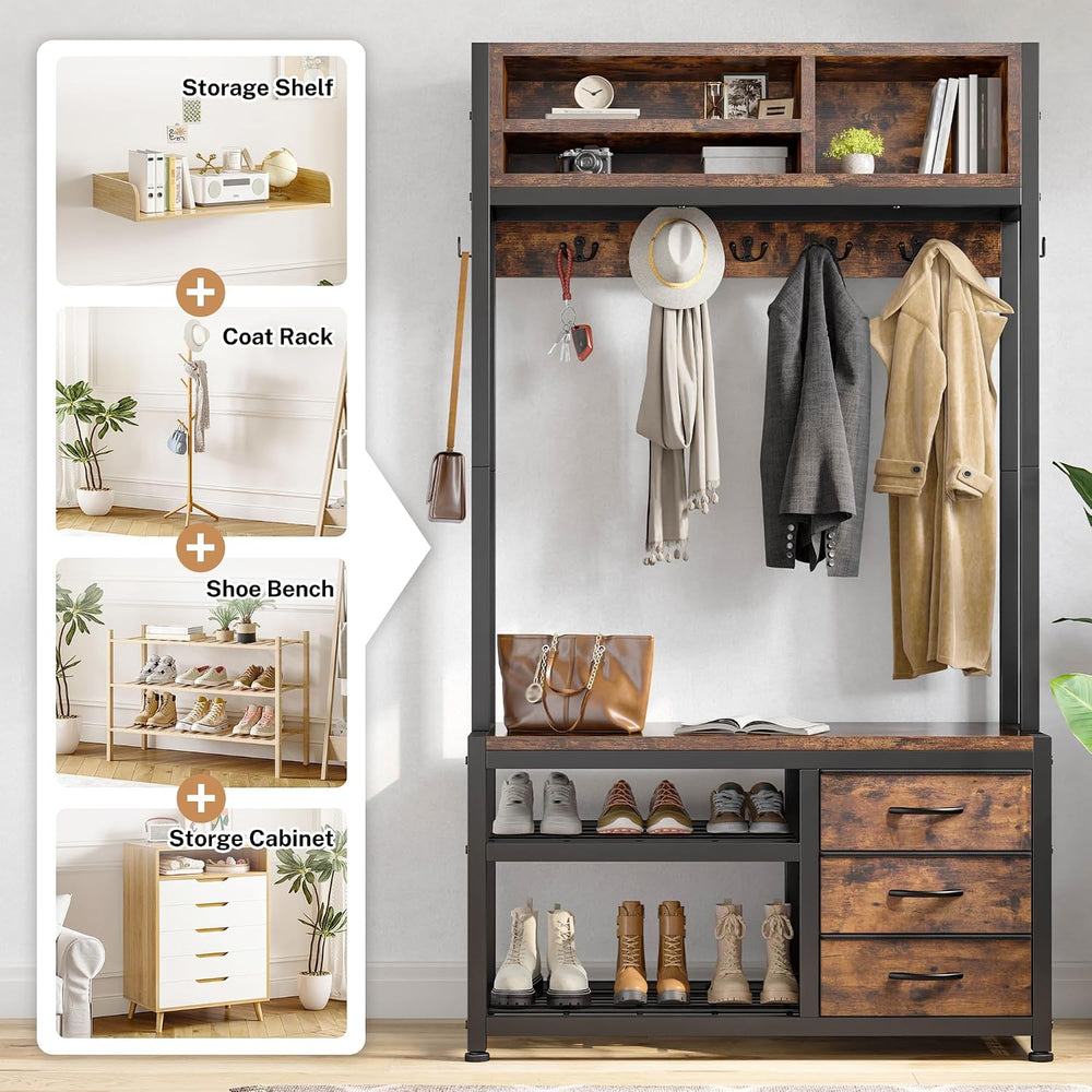 Raybee Hall Tree with Bench and Shoe Storage, 31.5” Entryway Cabinet
