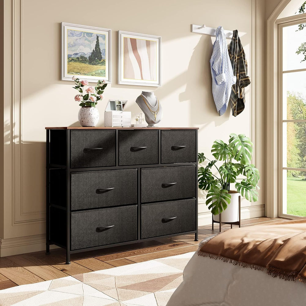 WLIVE Dresser for Bedroom, 7 Drawers, TV Stand, Rustic Brown