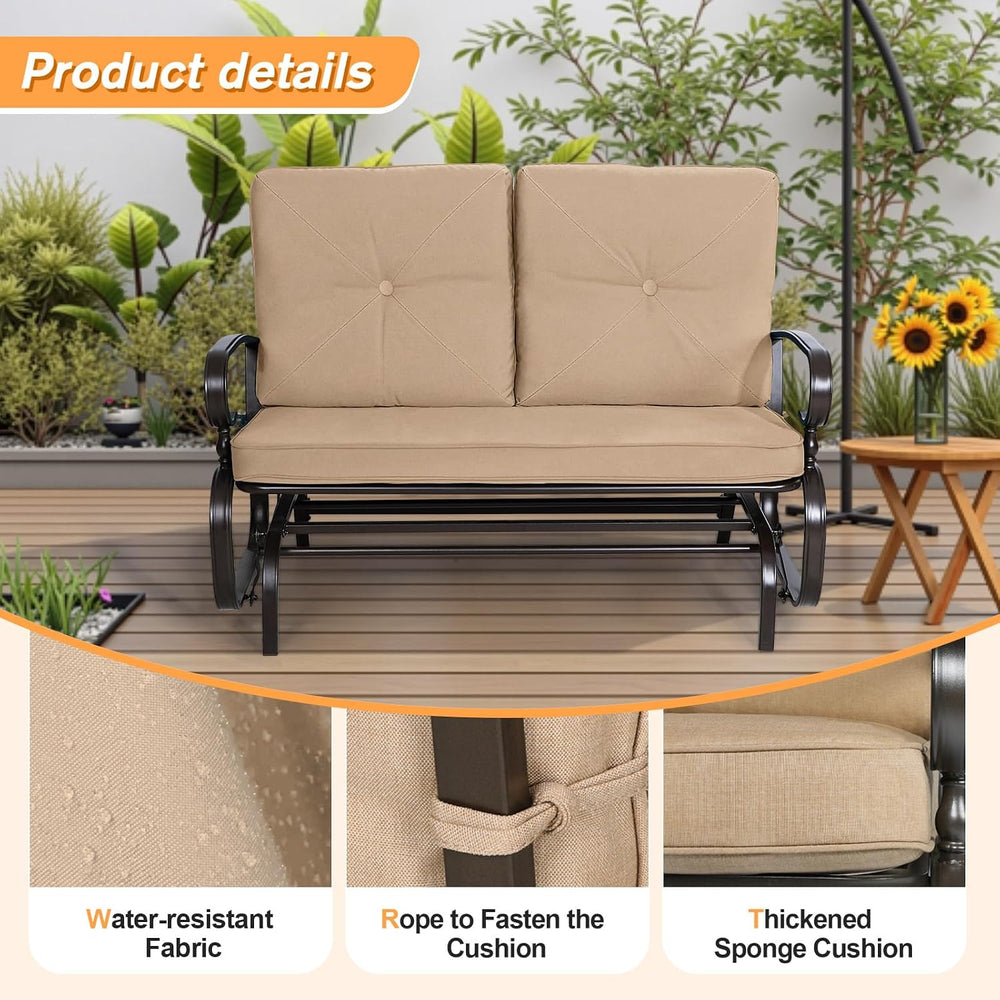 Outdoor Loveseat Patio Swing Glider Bench 2 Seats Rocking Chair, Wrought Iron...