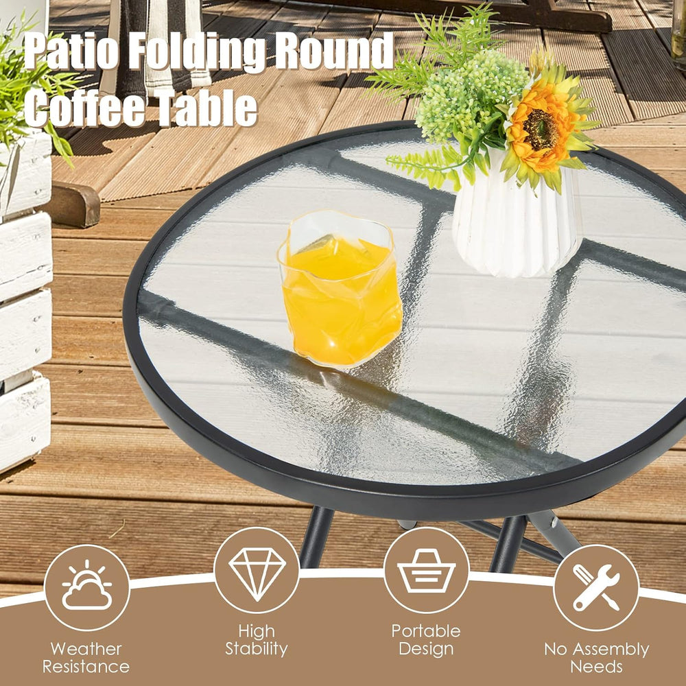 HAPPYGRILL Outdoor Side Table, Folding Small Patio Table with Tempered Glass ...