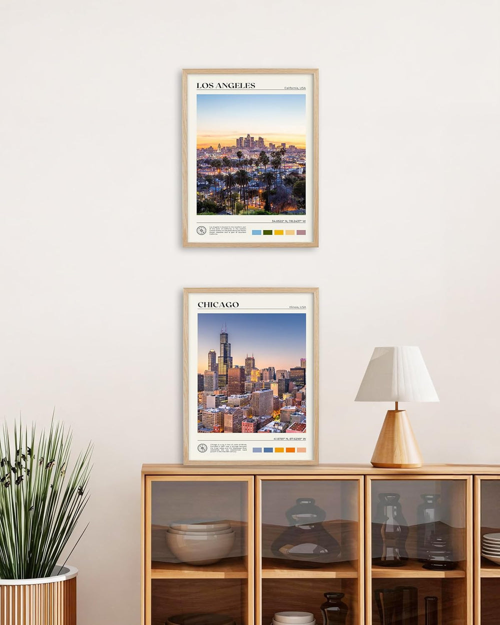 HesenDot Natural OAK Wood Los Angeles Cityscape Framed Wall Art,12x16in City ...