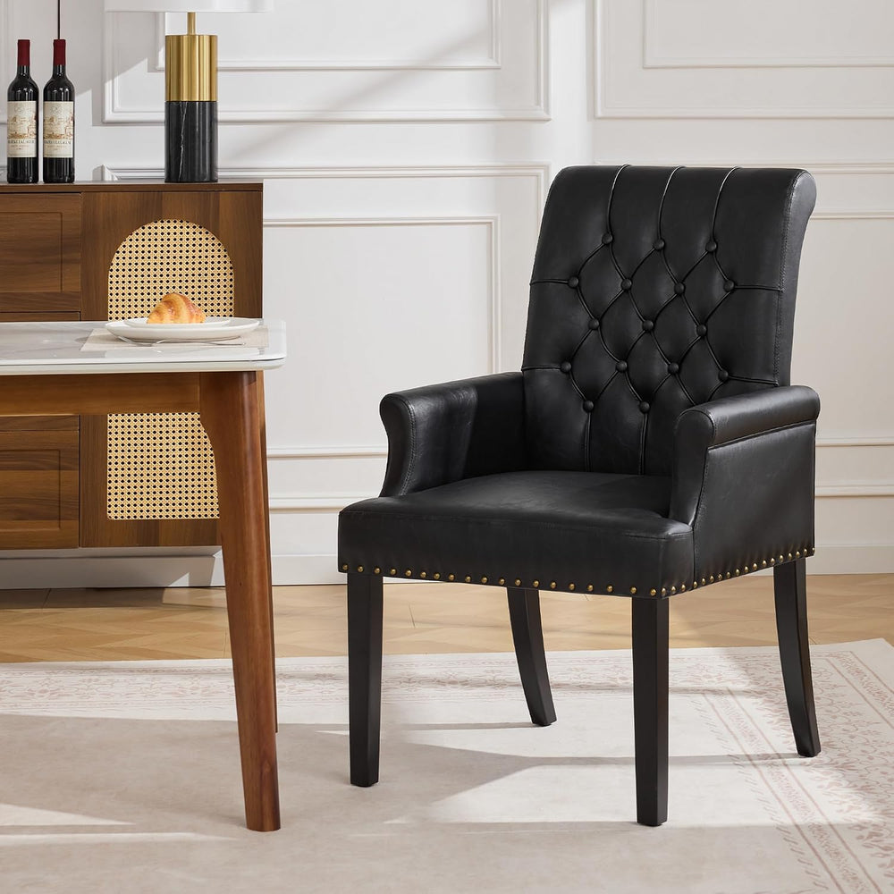 WUTUTUEE PU Leather Dining Chair with Arms, Upholstered Tufted High Back Dini...