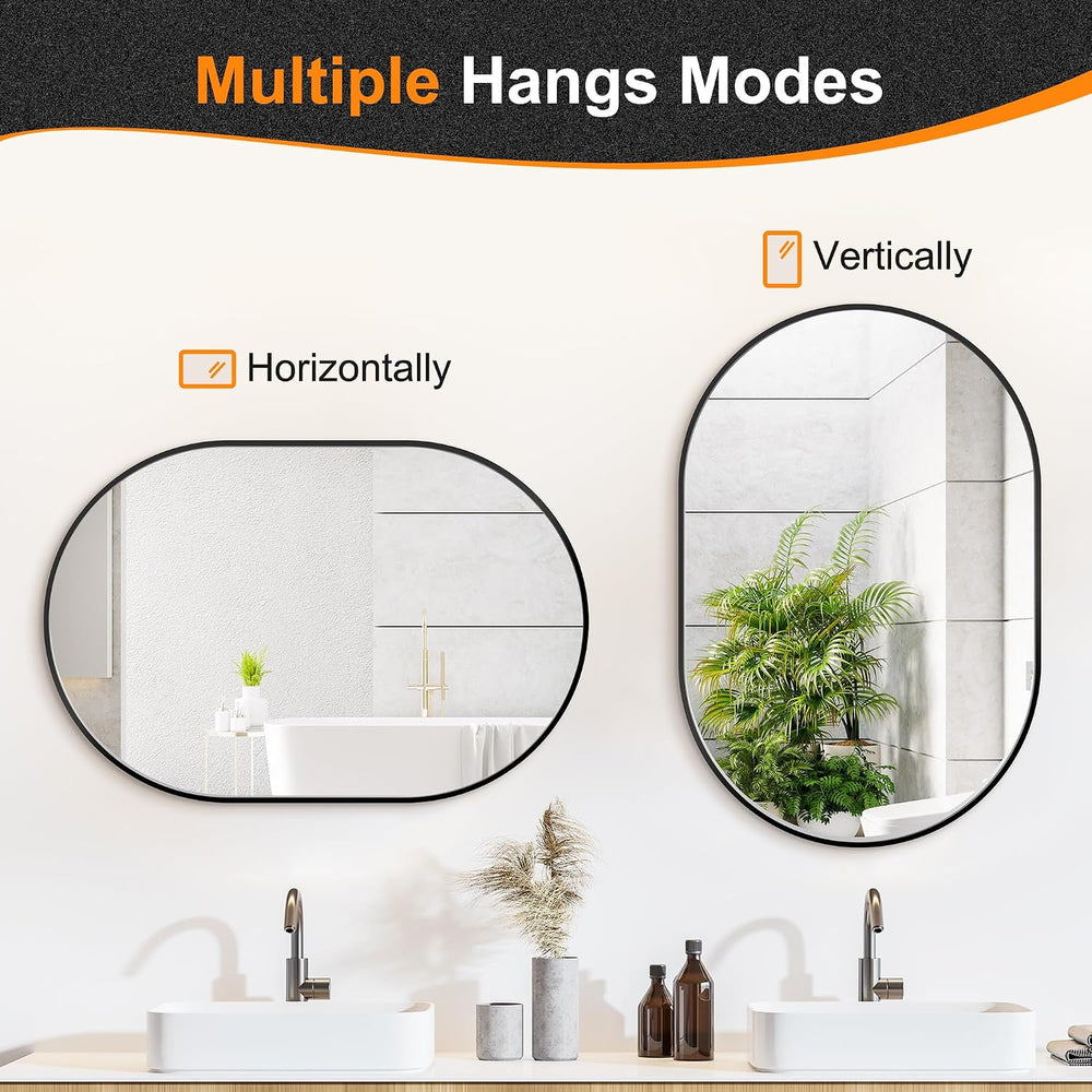 Delma 36x24 Black Oval Bathroom Mirror for Over Sink, Aluminum Frame