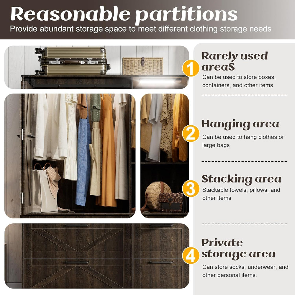 PAKASEPT Armoire Wardrobe Closet with w/Folding Sliding Barn Door